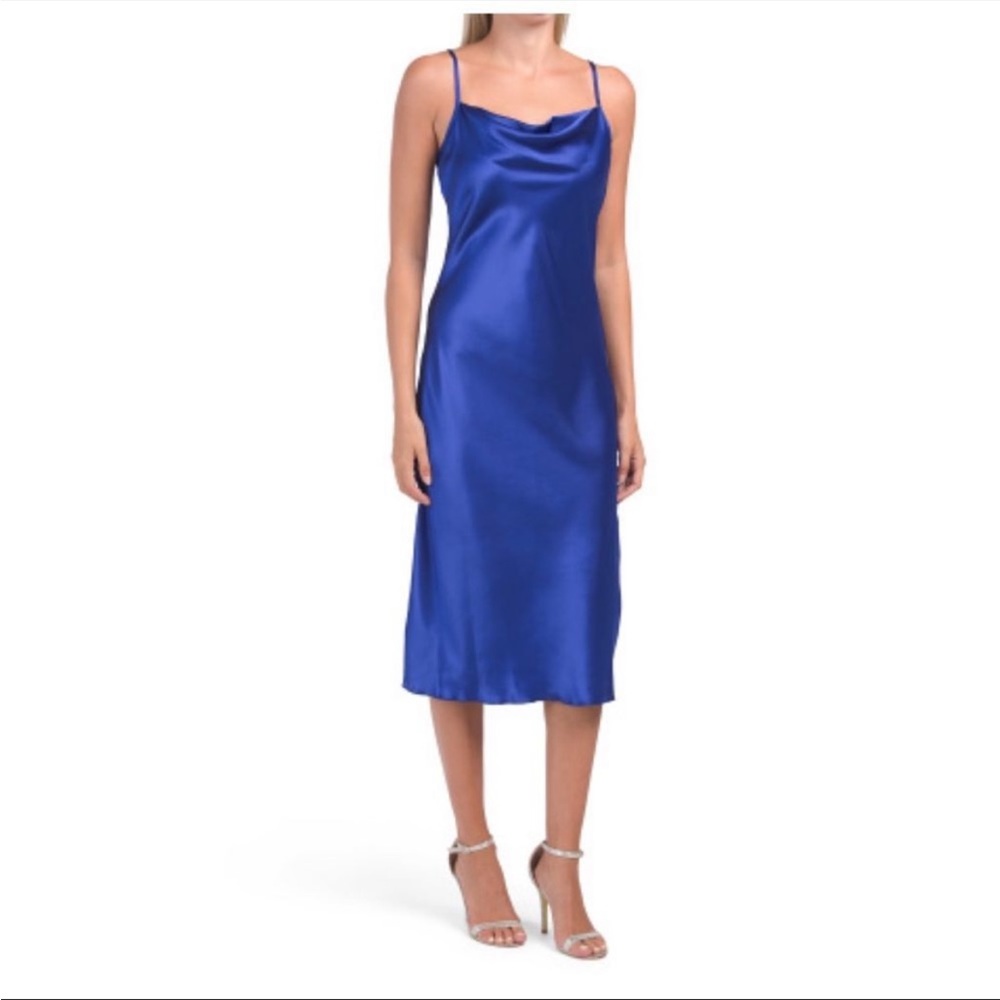 SATIN COWL NECK SLIP MIDI DRESS